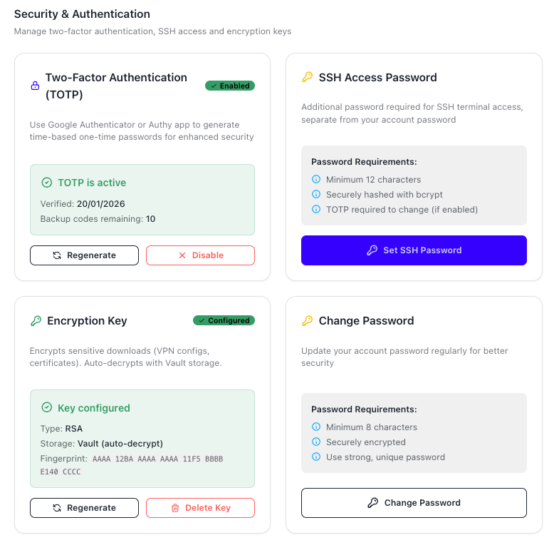 Security & Authentication Panel
